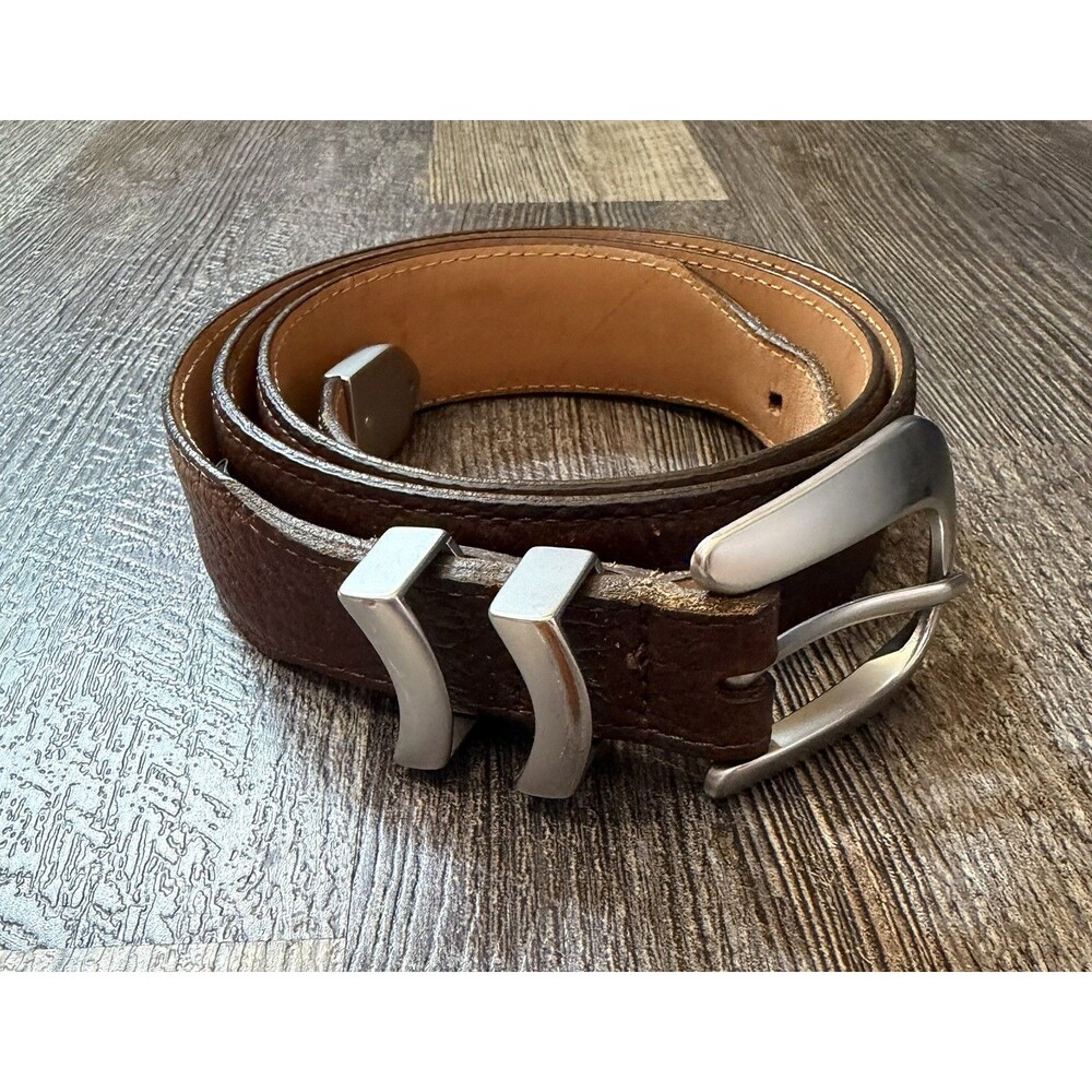 Orvis Full Grain American Bison Leather Belt Brown Size 44 USA Western Heritage